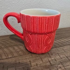 Red Cable Knit Sweater Coffee Mug Ceramic Textured Christmas Winter Walgreens